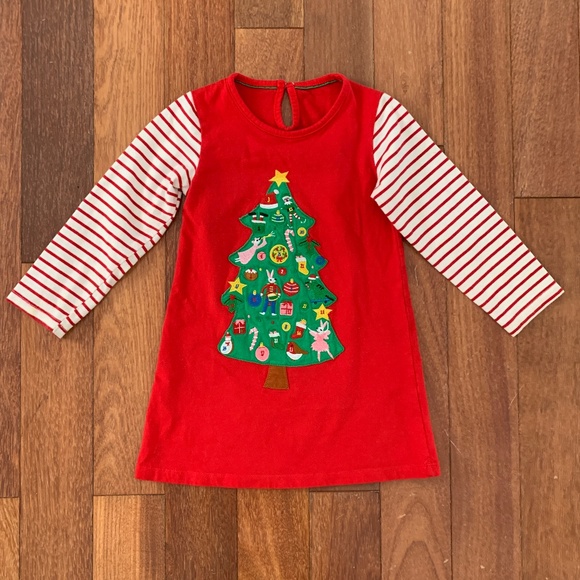 Toddler Girls Red Christmas Tree Cotton Appliqué Dress 4T - Picture 1 of 6